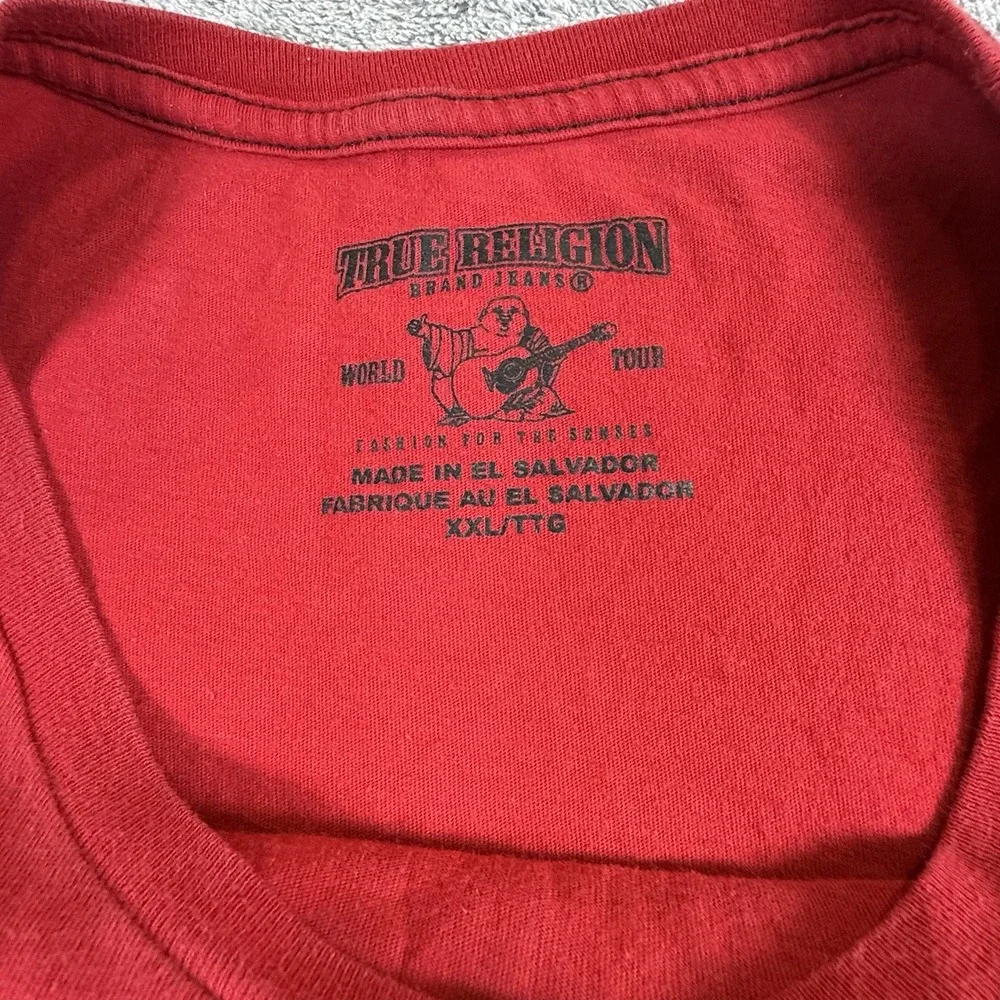 True Religion XXL Colorblock T-Shirt Red Gray Black‎ Buddha Brand Graphic Y2K